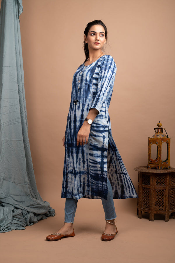 Women's Blue Tie Dye Kurta - KAAJH