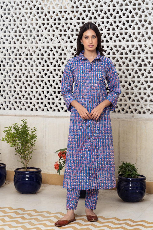 Blue hand block Kurta Set Of 2 - Indiakreations