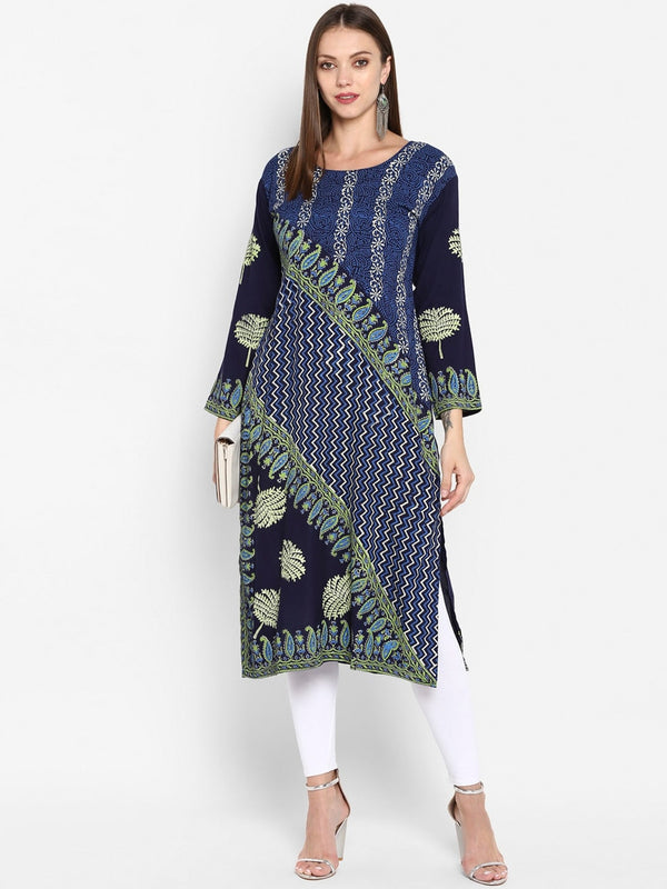 Women's Navy Blue Geometric Printed Kurta - Noz2Toz