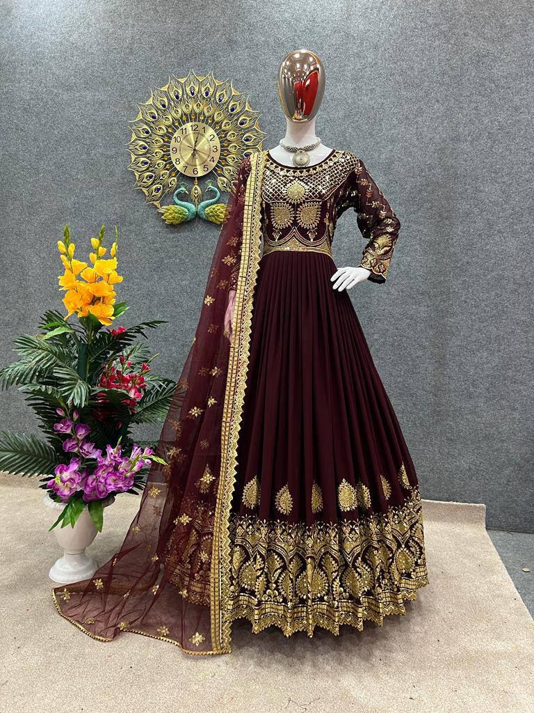 Maroon Georgette Embroidery Salwar Suit with Dupatta - Indiakreations