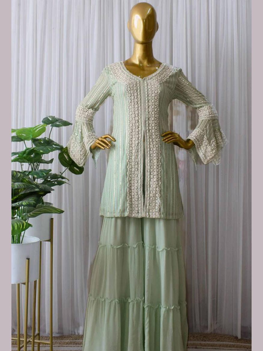 Mint Green Georgette Embroidery Salwar Suit with Dupatta - Indiakreations