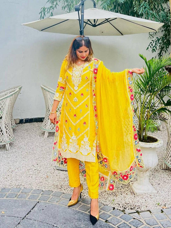 Yellow Georgette Embroidery Salwar Suit with Dupatta - Indiakreations