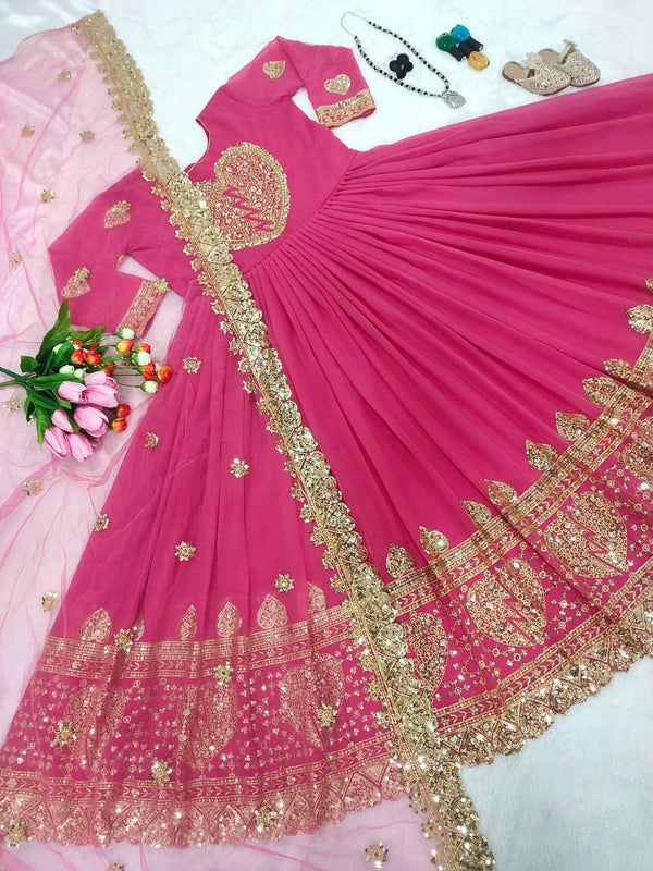 Pink Georgette Embroidery Salwar Suit with Dupatta - Indiakreations