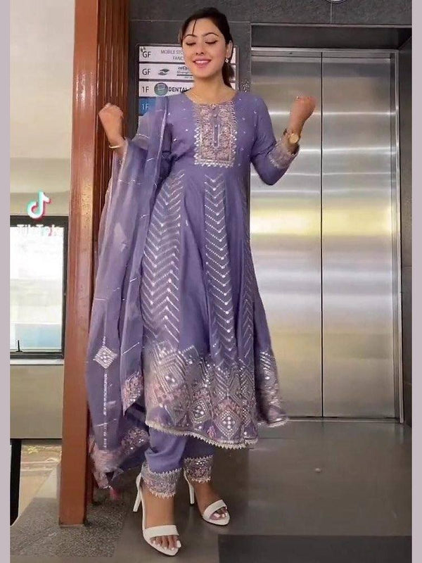 Lavender Georgette Embroidery Salwar Suit with Dupatta - Indiakreations