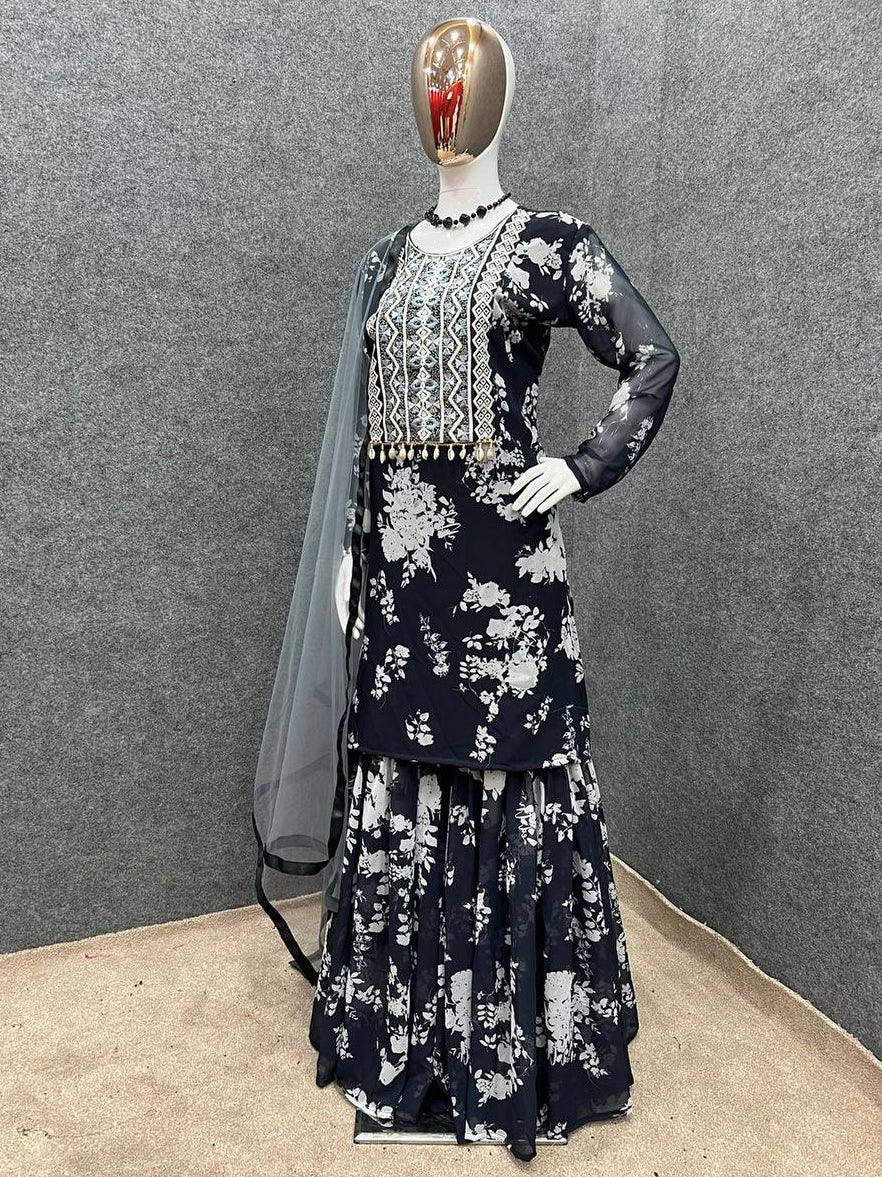 Dark blue Georgette Embroidery Salwar Suit with Dupatta - Indiakreations