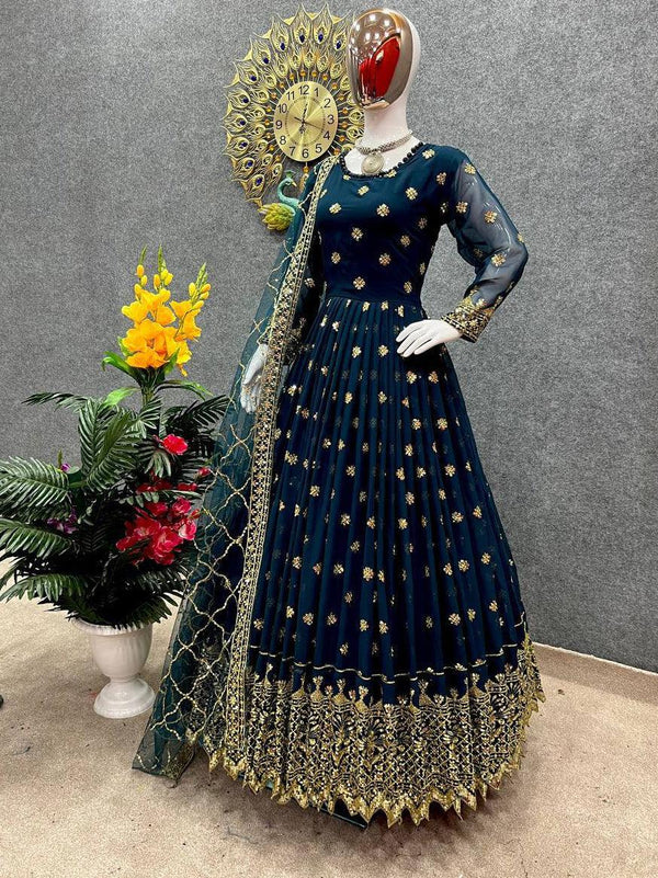 Blue Georgette Embroidery Salwar Suit with Dupatta - Indiakreations