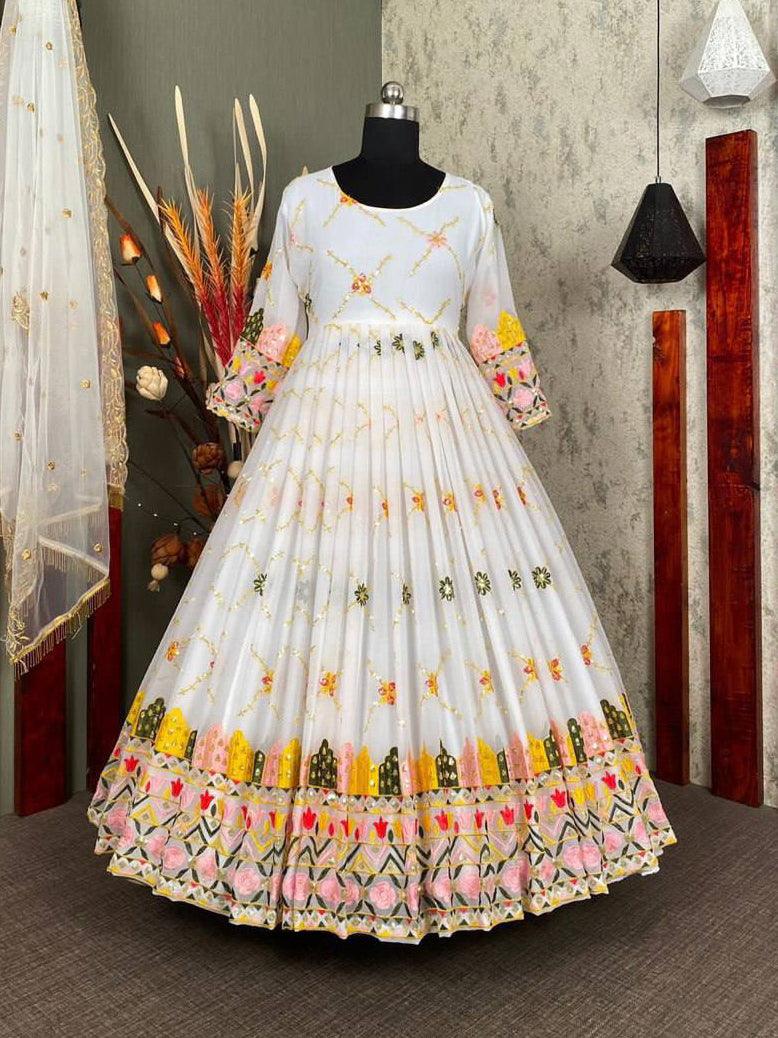 White Georgette Embroidery Salwar Suit with Dupatta - Indiakreations