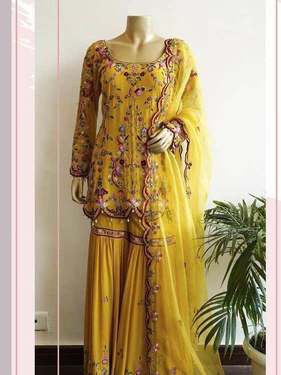 Yellow Georgette Embroidery Salwar Suit with Dupatta - Indiakreations