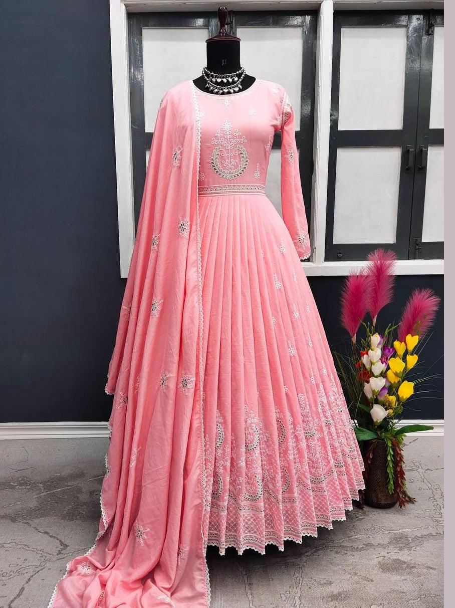 Baby Pink Parampara Silk Embroidery Salwar Suit with Dupatta - Indiakreations