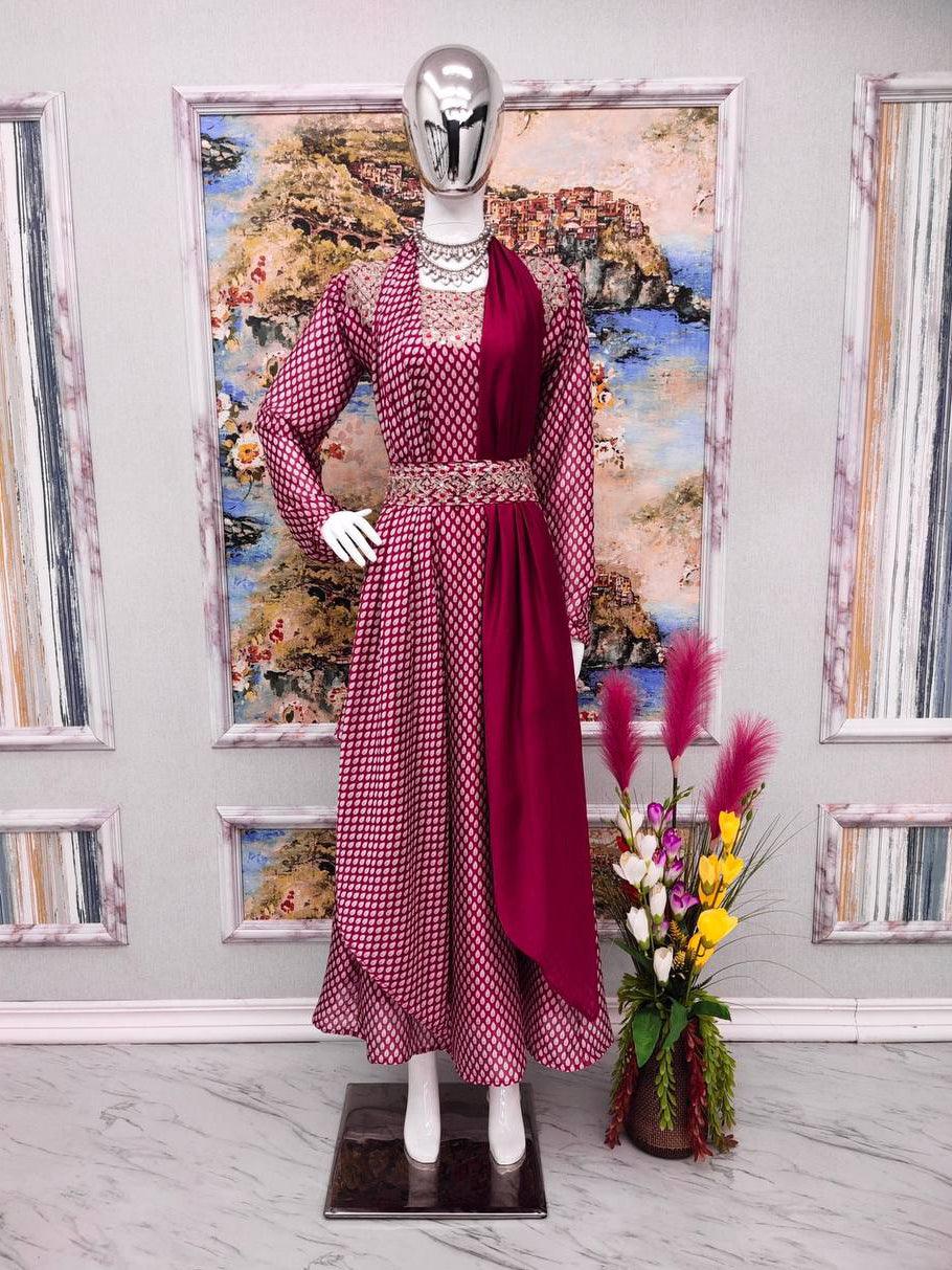 Dark Pink Georgette Embroidery Salwar Suit with Dupatta - Indiakreations