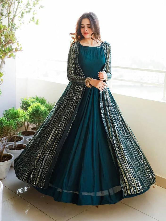 Teal Green Georgette Embroidery Salwar Suit with Dupatta - Indiakreations