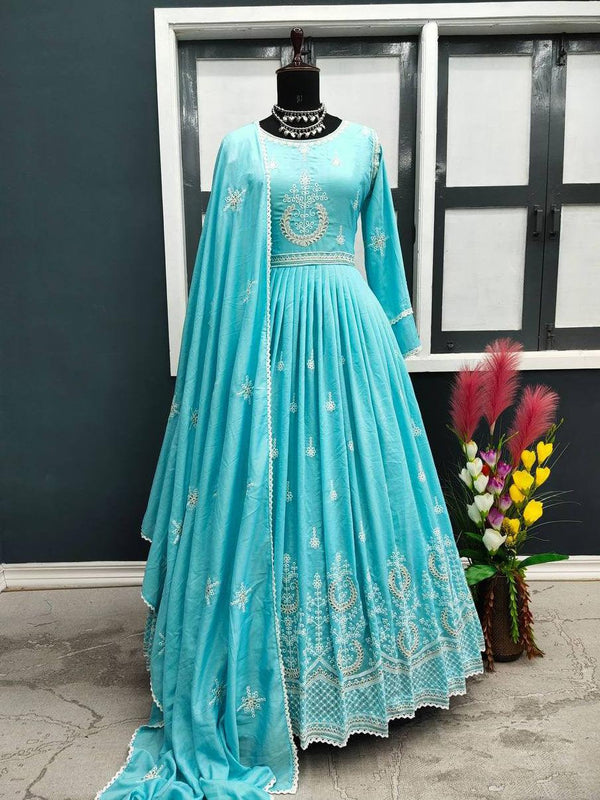 Blue Parampara Silk Embroidery Salwar Suit with Dupatta - Indiakreations