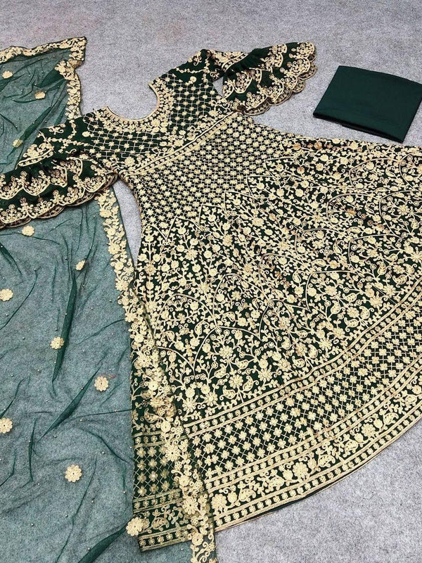 Dark Green Georgette Embroidery Salwar Suit with Dupatta - Indiakreations