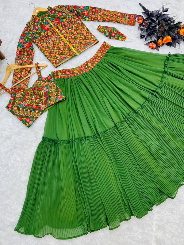 Green Georgette Embroidery Lehenga Choli with Dupatta - Indiakreations