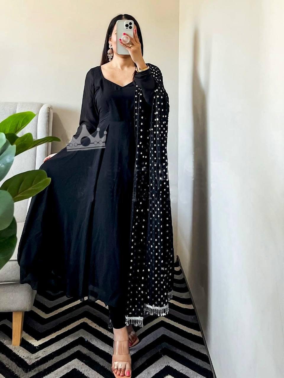 Navy Blue Georgette Embroidery Salwar Suit with Dupatta - Indiakreations