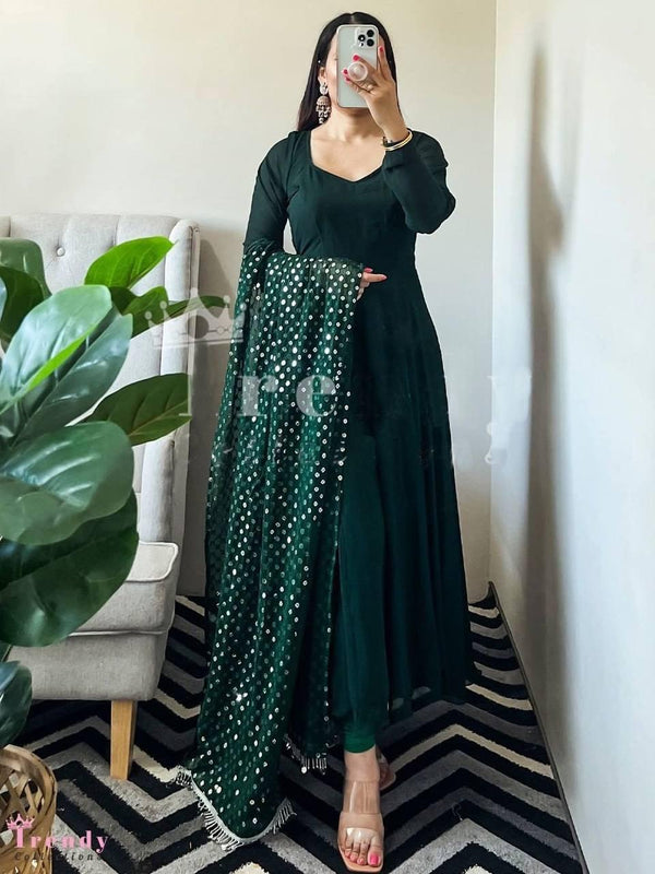 Dark Green Georgette Embroidery Salwar Suit with Dupatta - Indiakreations