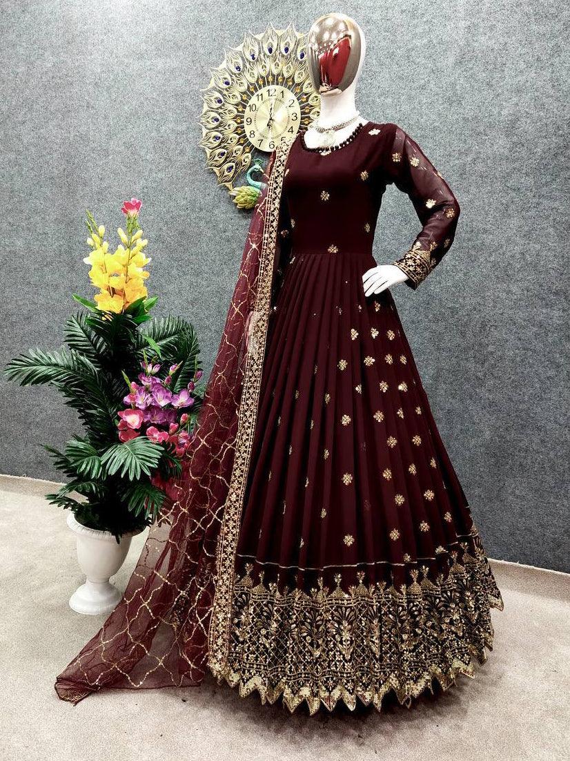 Maroon Georgette Embroidery Salwar Suit with Dupatta - Indiakreations