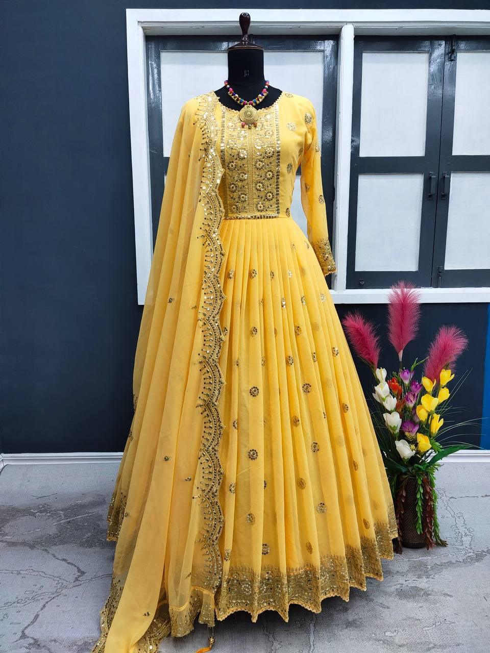 Yellow Georgette Embroidery Salwar Suit with Dupatta - Indiakreations