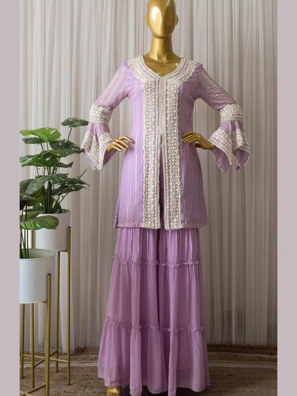 Purple Georgette Embroidery Salwar Suit with Dupatta - Indiakreations