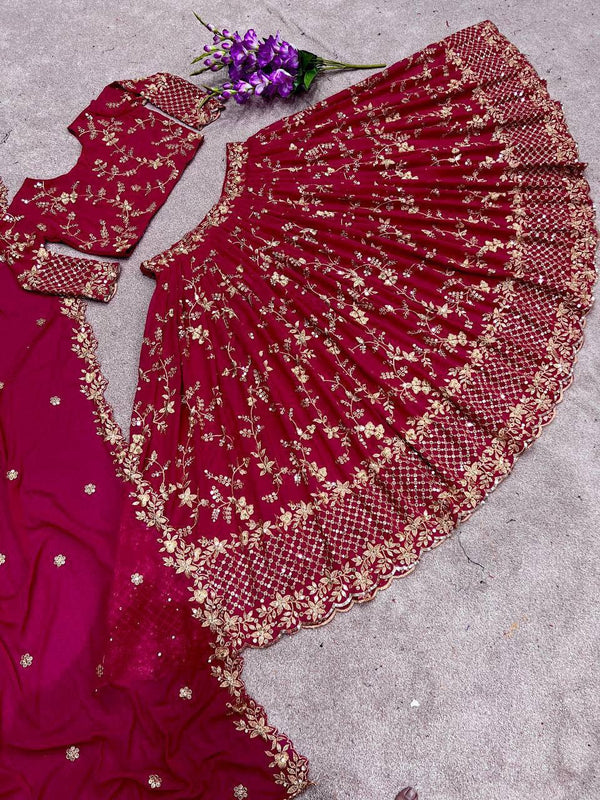 Magenta Pink Georgette Embroidery Lehenga Choli with Dupatta - Indiakreations