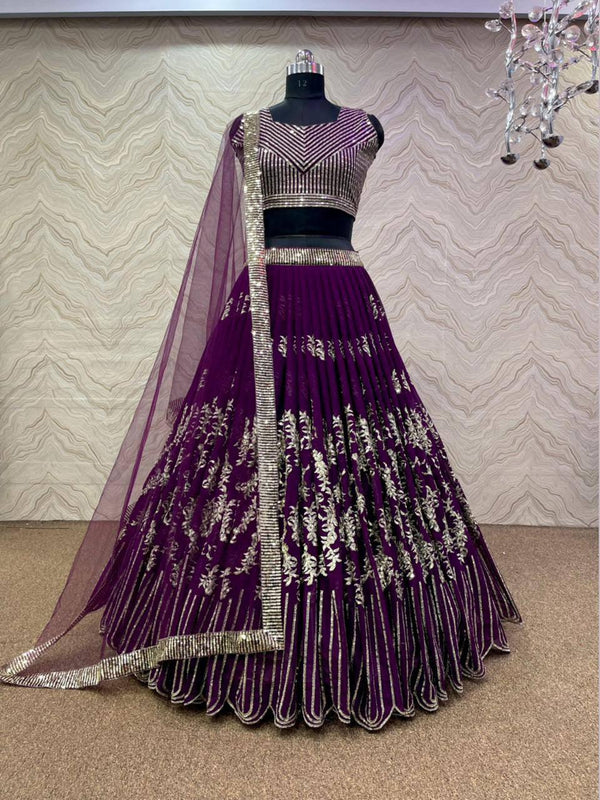 Purple Georgette Embroidery Lehenga Choli with Dupatta - Indiakreations