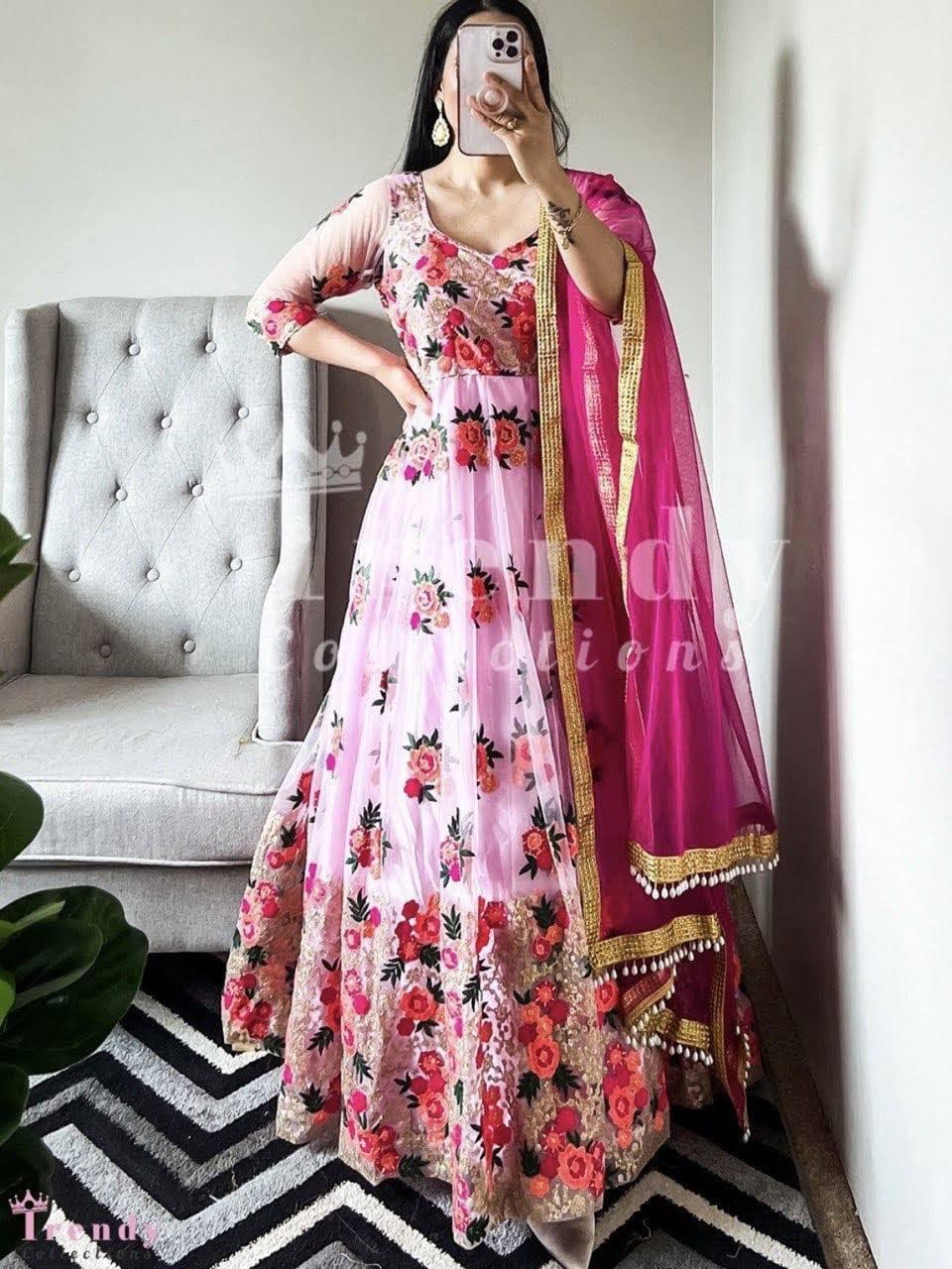 Pastel Pink Georgette Embroidery Salwar Suit with Dupatta - Indiakreations