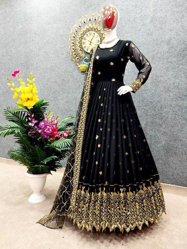 Dark Teal Georgette Embroidery Salwar Suit with Dupatta - Indiakreations