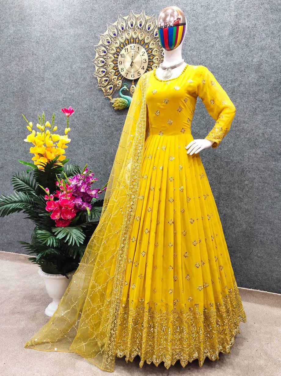 Yellow Georgette Embroidery Salwar Suit with Dupatta - Indiakreations