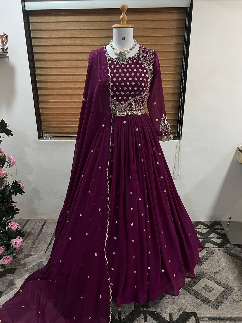 Purple Georgette Embroidery Salwar Suit with Dupatta - Indiakreations