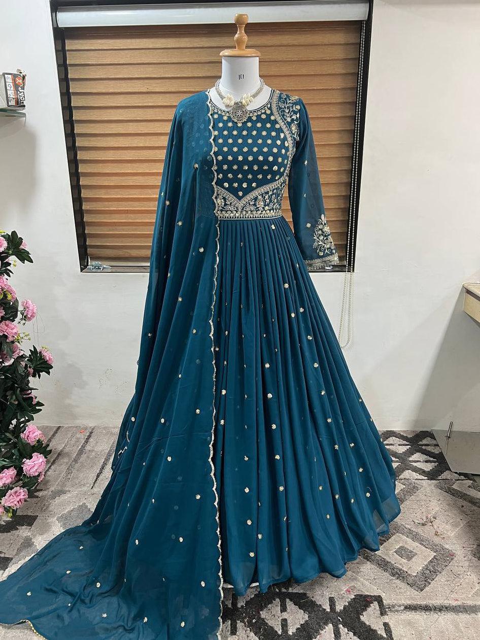 Blue Georgette Embroidery Salwar Suit with Dupatta - Indiakreations