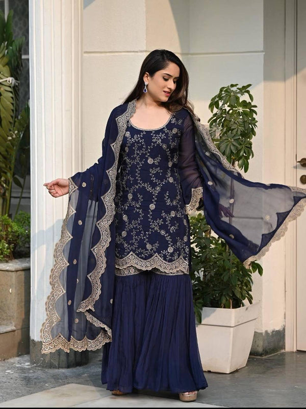 Royal Blue Georgette Embroidery Salwar Suit with Dupatta - Indiakreations