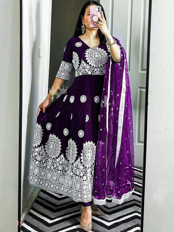 Purple Georgette Embroidery Salwar Suit with Dupatta - Indiakreations