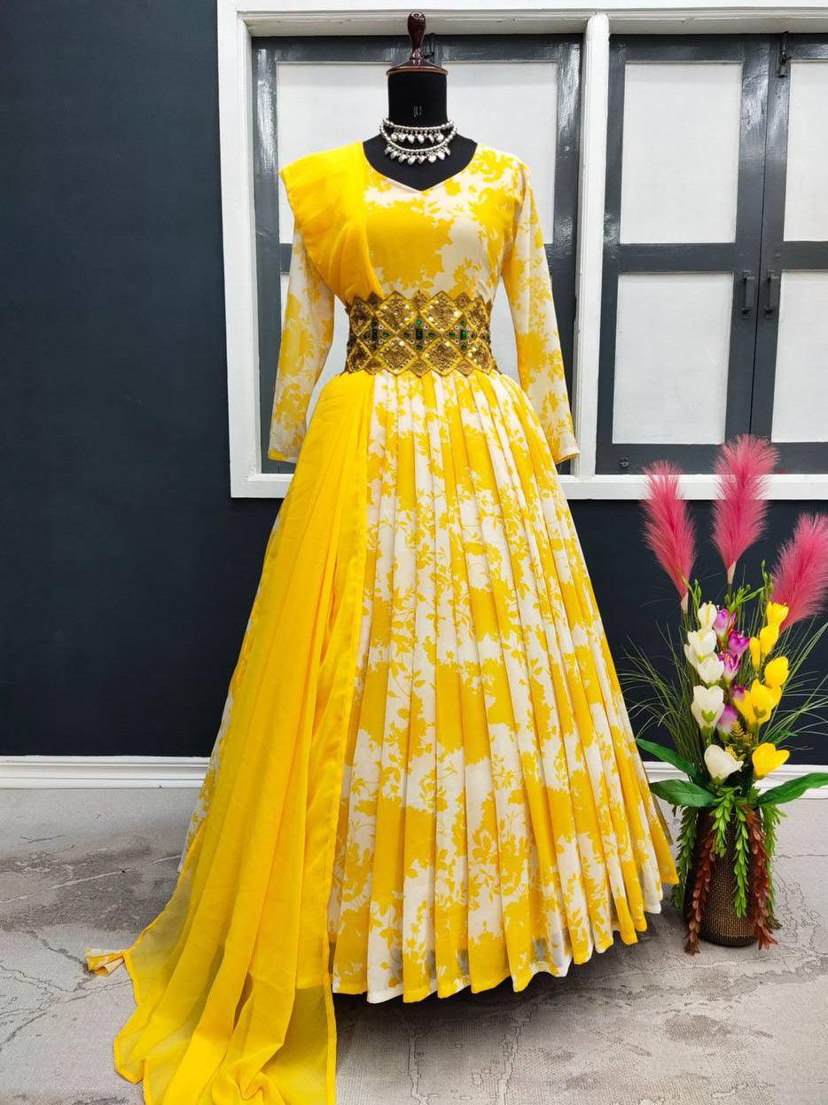 Yellow Georgette Embroidery Salwar Suit with Dupatta - Indiakreations