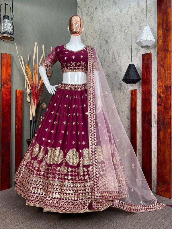 Purple Georgette Embroidery Lehenga Choli with Dupatta - Indiakreations