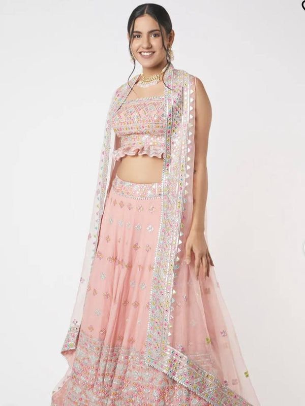 Baby Pink Georgette Embroidery Lehenga Choli with Dupatta - Indiakreations