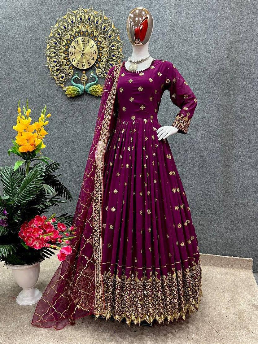 Sangria Purple Georgette Embroidery Salwar Suit with Dupatta - Indiakreations