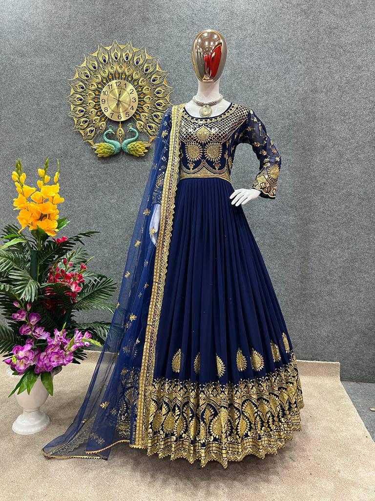 Blue Georgette Embroidery Salwar Suit with Dupatta - Indiakreations