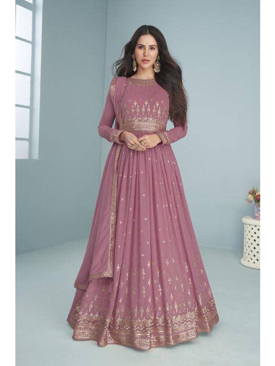 Mauve Purple Georgette Embroidery Anarkali with Dupatta Set - Indiakreations