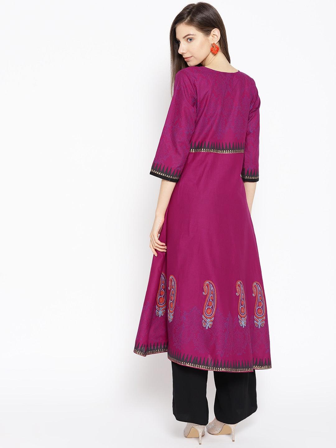 Women's Purple Printed A-Line Kurta - NOZ2TOZ - Indiakreations