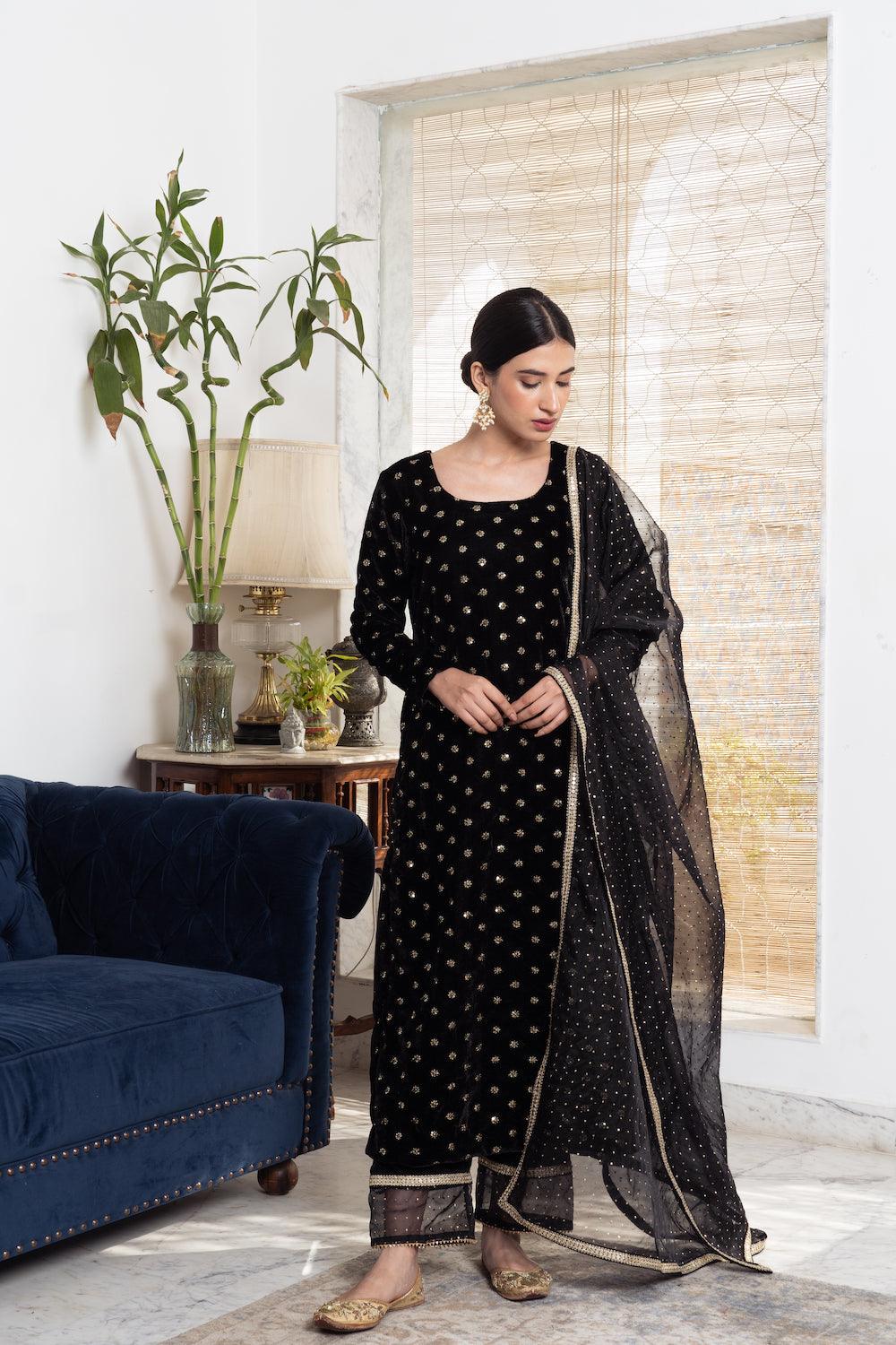 Khwabidah Black Kurta Set of 3 - Indiakreations