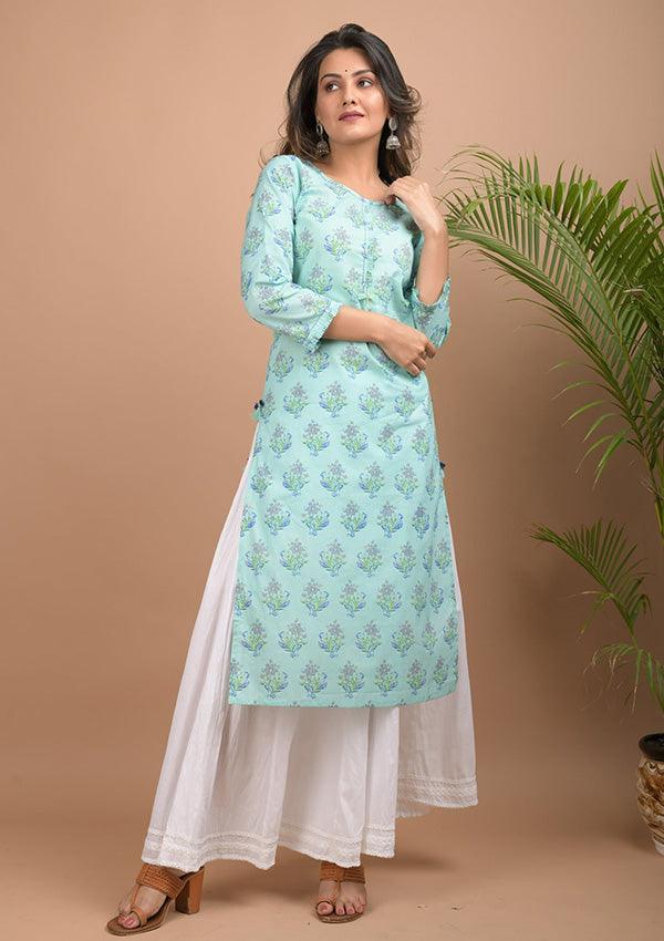 Sea Green Kurta Sharara Set - Indiakreations