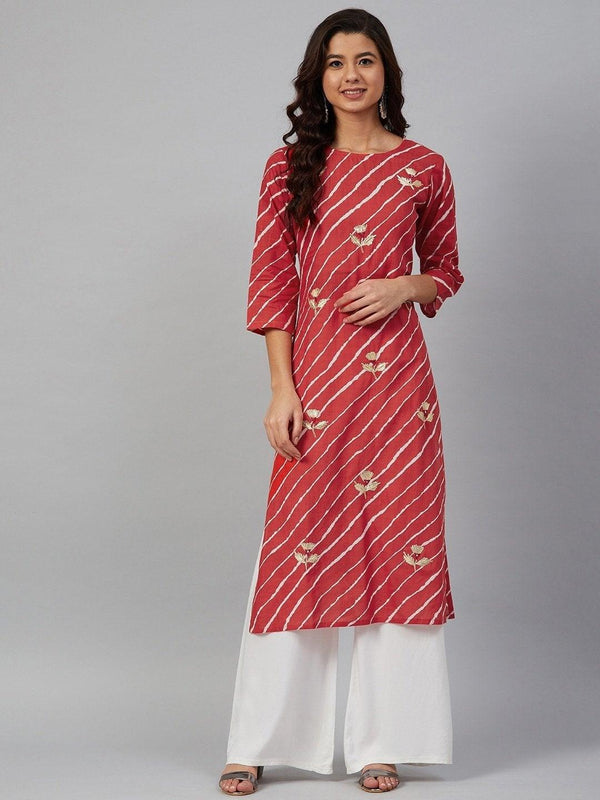 Women's Leheriya Printed Straight Kurta - Meeranshi - Indiakreations