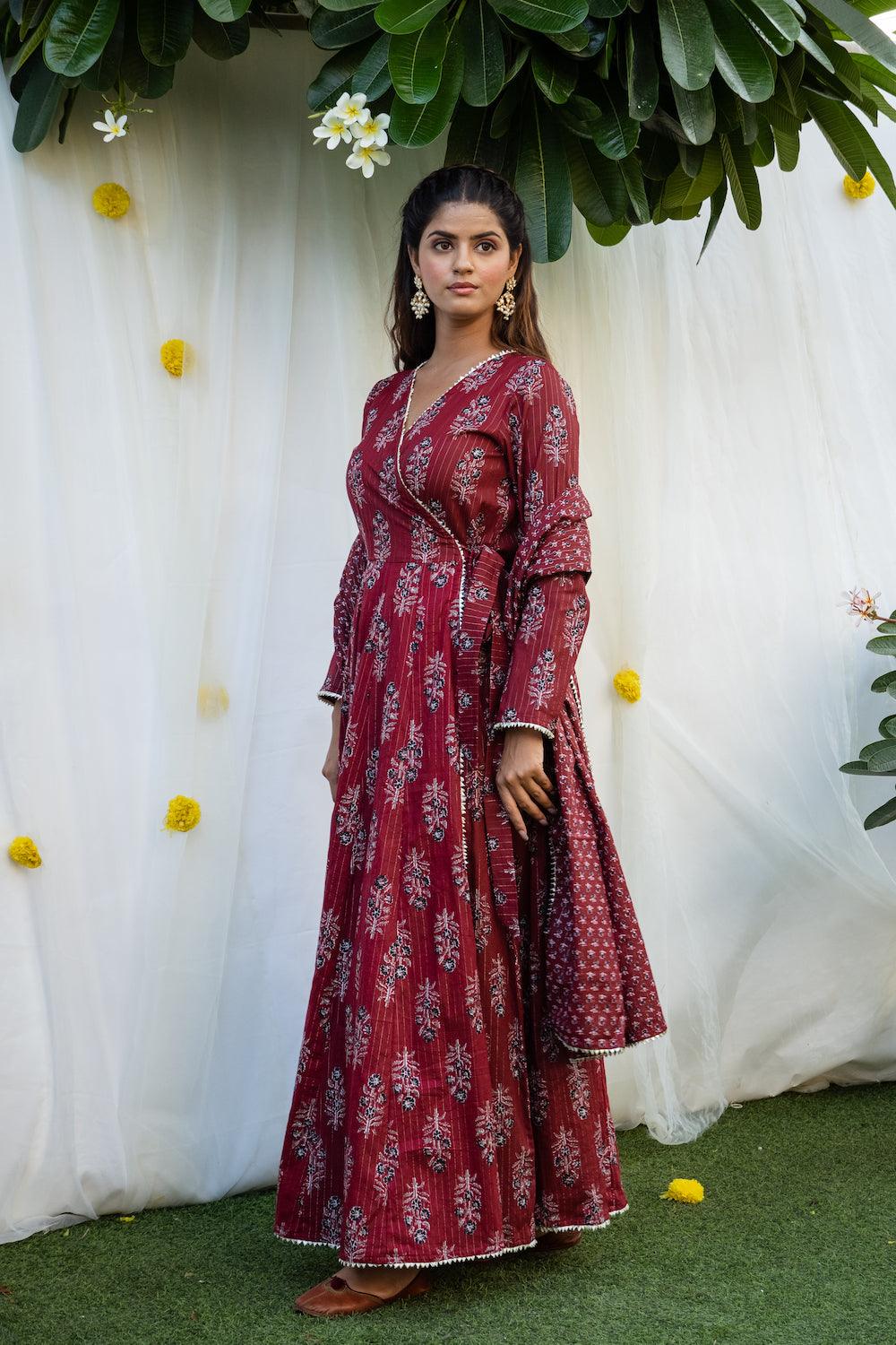 Mehfil Maroon Angrakha Set - Indiakreations