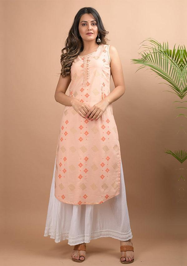 Peach Sleeveless Kurta Sharara Set - Indiakreations