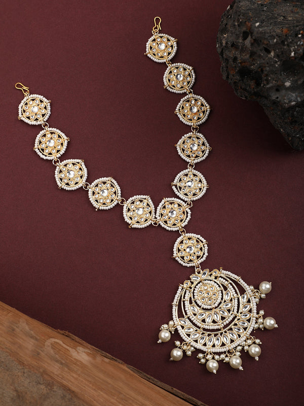 Women's Designer Latest Kundan Pearl Matha Patti with Tikka Sheeshphool - EVY