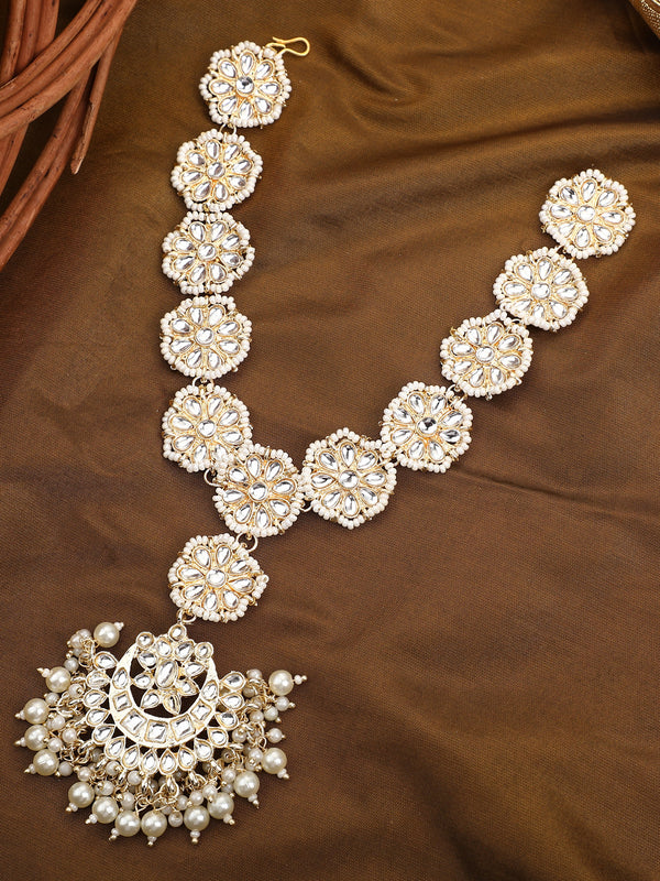 Women's Designer Latest Kundan Pearl Matha Patti with Tikka Sheeshphool - EVY