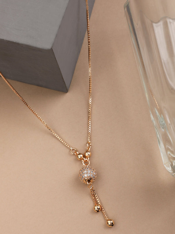 Women's Stainless Steel Rosegold CZ Ball Shape Necklace - EVY