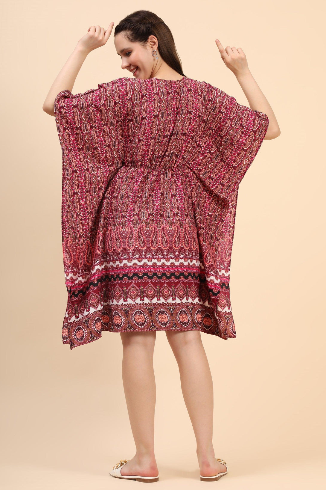 Women's Printed Short Kaftan In Crepe - MIRACOLOS by Ruchi - Indiakreations