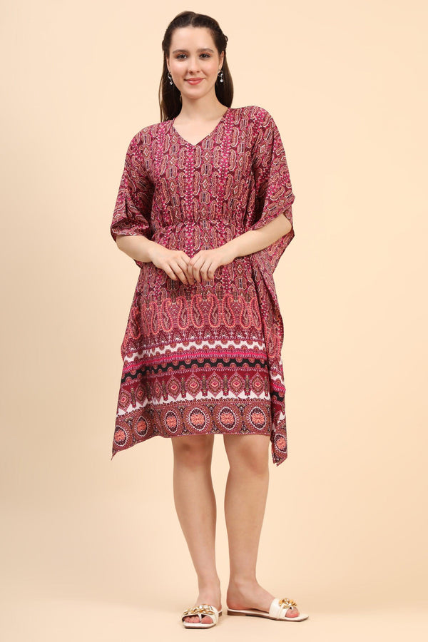 Women's Printed Short Kaftan In Crepe - MIRACOLOS by Ruchi - Indiakreations