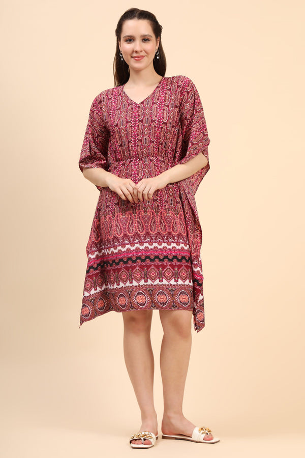 Women's Printed Short Kaftan In Crepe  - MIRACOLOS by Ruchi